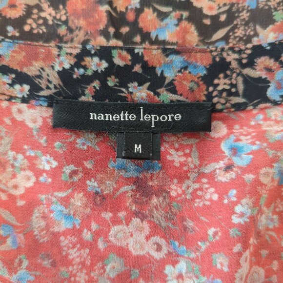 Nanette Lepore floral butterfly sleeves bohemian gypsy saloon pullover blouse M - Picture 8 of 15